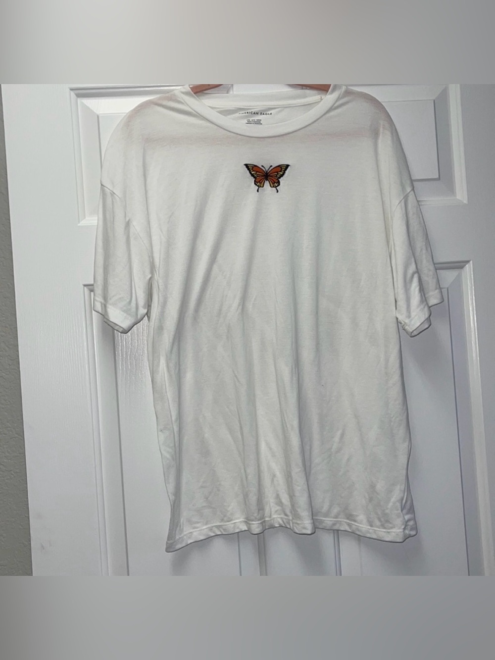 American Eagle Outfitters White Short Sleeve Tee with Orange Butterfly